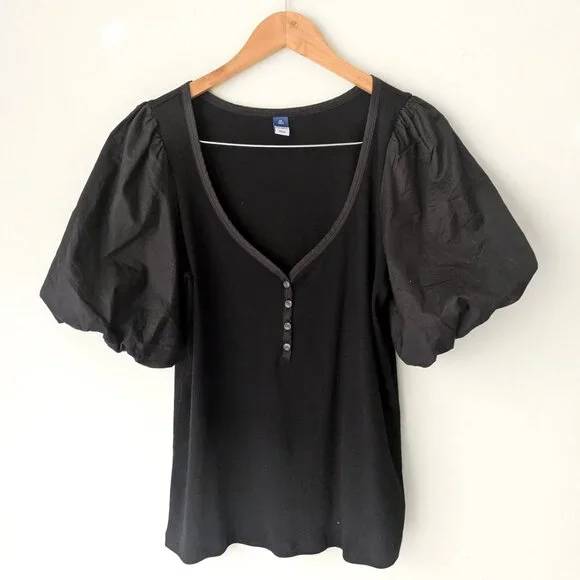 Old Navy Ribbed Cotton Puff SLeeve Sweetheart Neckline Top - Picture 2 of 6